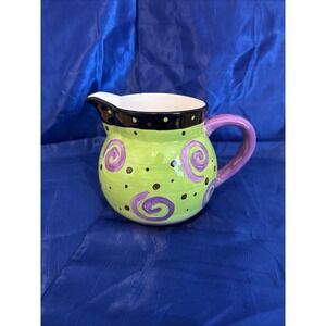 Bella Casa by Ganz Pitcher Whimsical Swirl Green Purple Black Large Capacity  7"